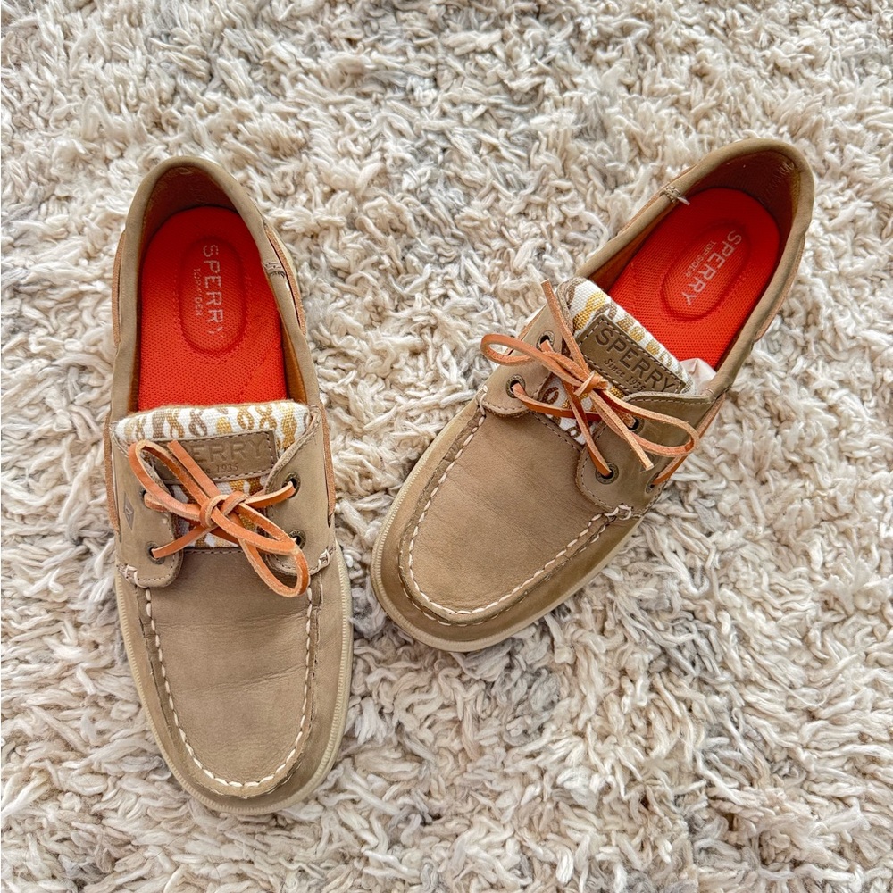 Sperry Bluefish 2 Eye Metallic rope print leather Boat Shoes 7M